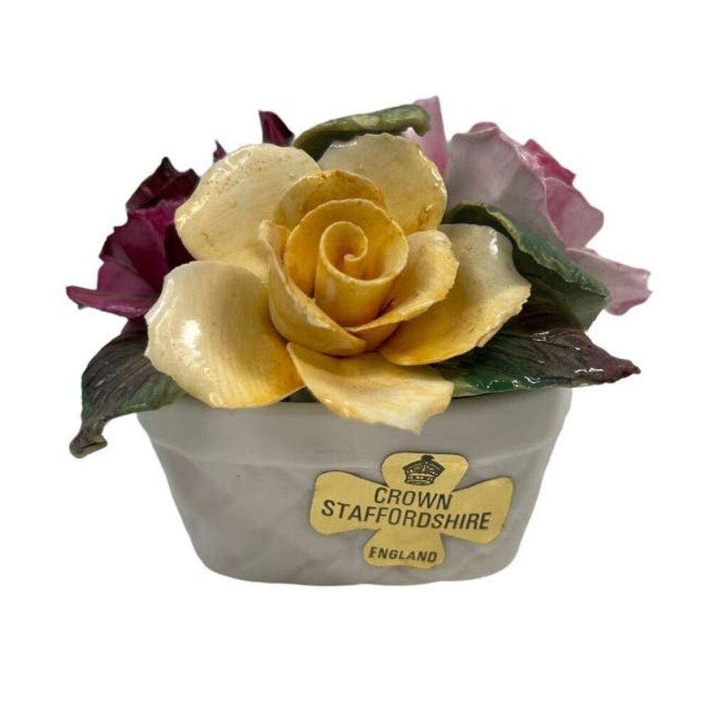 Crown Staffordshire Fine Bone China Basket Full of Roses Flowers England